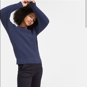 Everlane Texture Cotton Crew Sweater in Navy Blue Size Small